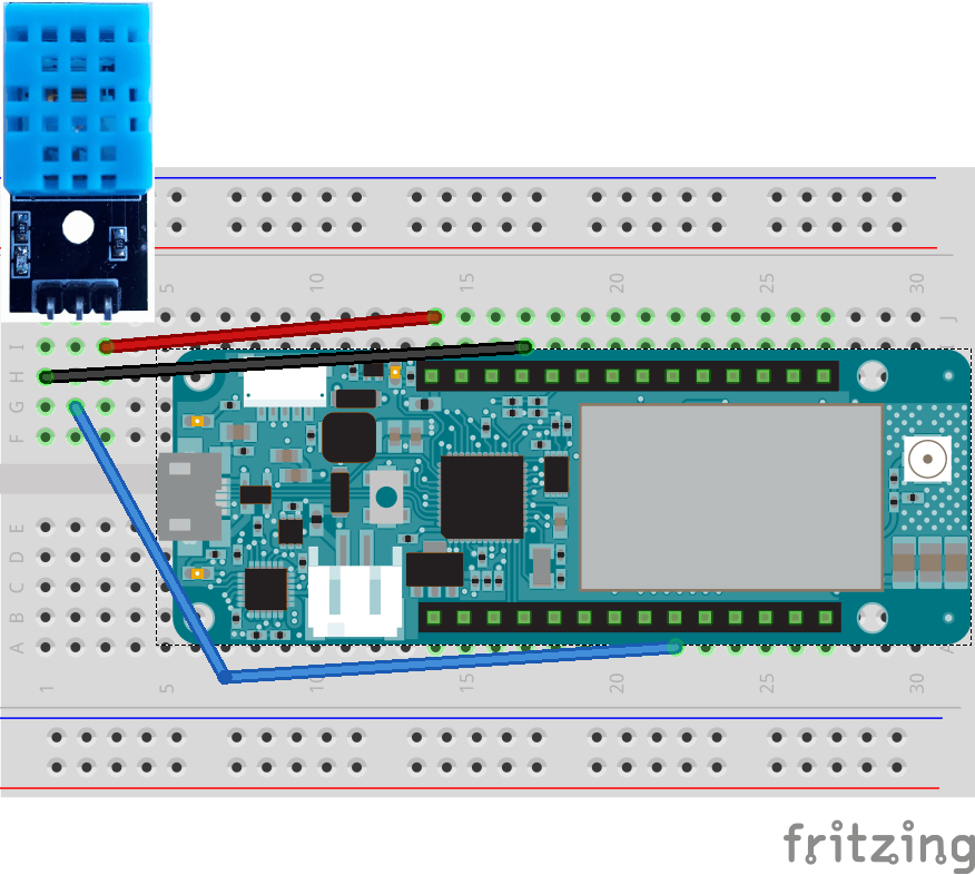 Arduino MKR GSM 1400 and DHT11 Sensor wiring schema