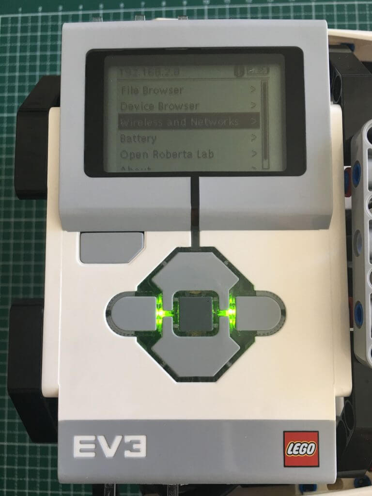 LEGO EV3 IP address on top left of the screen