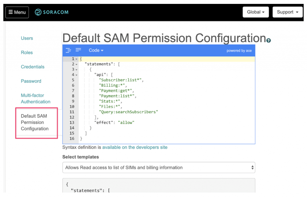 Soracom SAM Permission Configuration