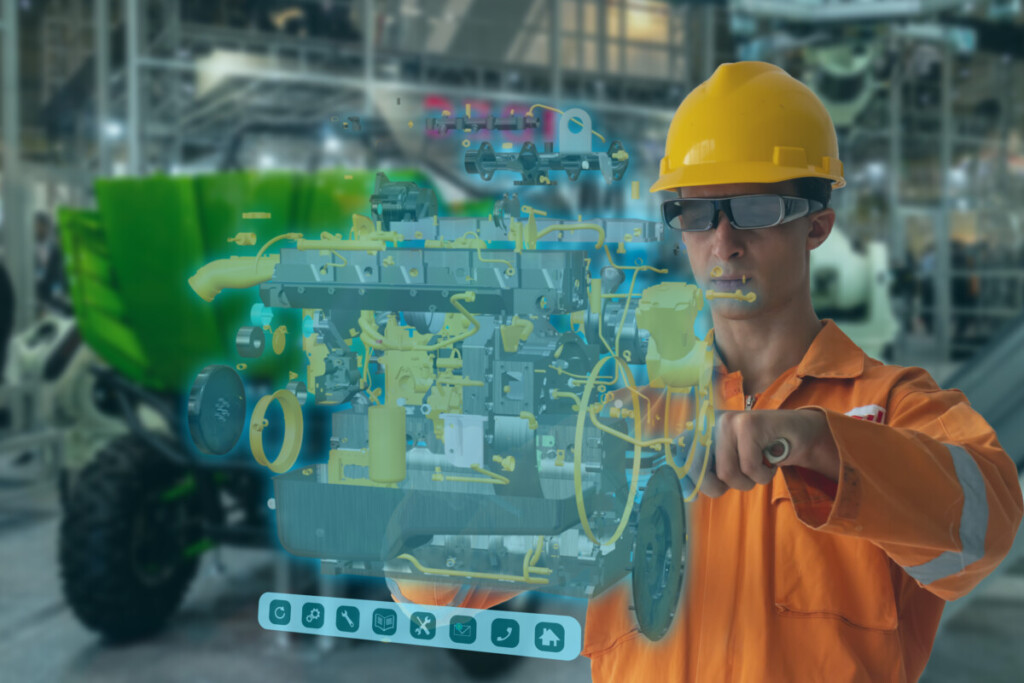 Engineering use augmented mixed virtual reality integrate artificial intelligence combine deep, machine learning, digital twin, 5G, industry 4.0 technology to improve management efficiency quality, image by adobe stock